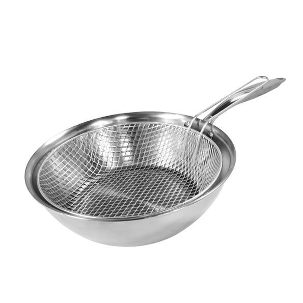 Poêle à frire TRI-PLY en inox 18/02 + panier en inox pour fritures